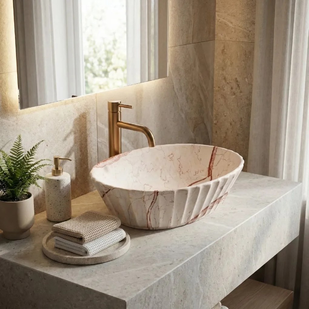 Rea Samanta Zen, umývadlo na dosku 500×380×135 mm, béžová imitácia kameňa matná, REA-U3532