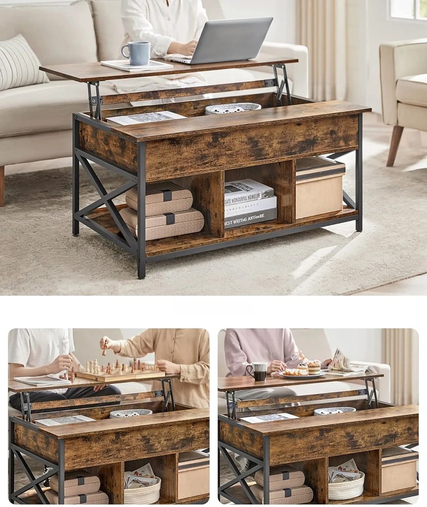 Konferenčný stolík Vasagle LOFT s predlžovacou doskou čierny/hnedý