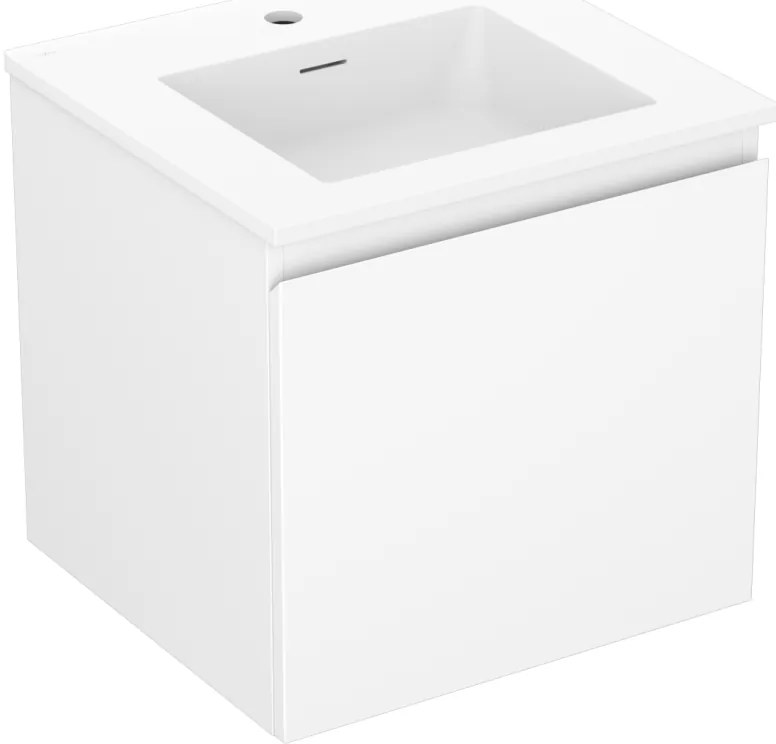 Mexen Orio, kúpeľňová skrinka 50 cm s umývadlom Otis, 1 zásuvka, biela matná, 91A10-05047-1-BF01-W18M01