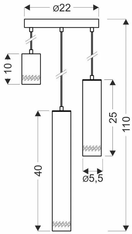 Candellux Čierny závesný luster Tubo pre žiarovku 3x GU10 s guľatou základňou 33-79084
