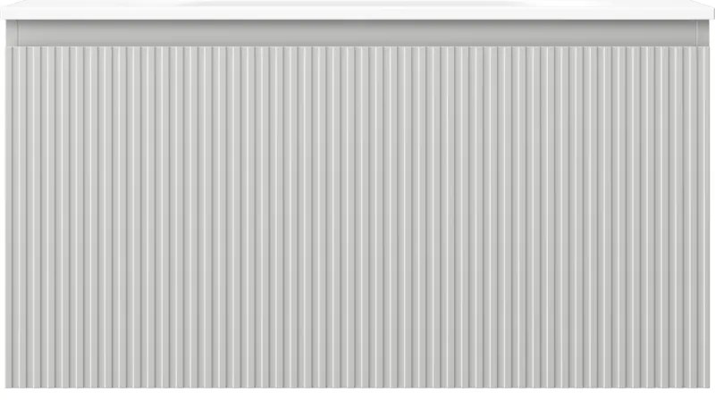 Mexen Rivel, kúpeľňová skrinka 90 cm s umývadlom Vela, 1 zásuvka, drážkovaná, šedá matná/biela matná, 91A20-09047-1-BF62-W23M01