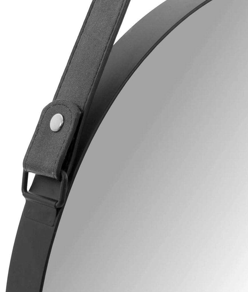 Tutumi, okrúhle zrkadlo na koženej páske 70 cm CFZL-MR070, čierna, HOM-09801