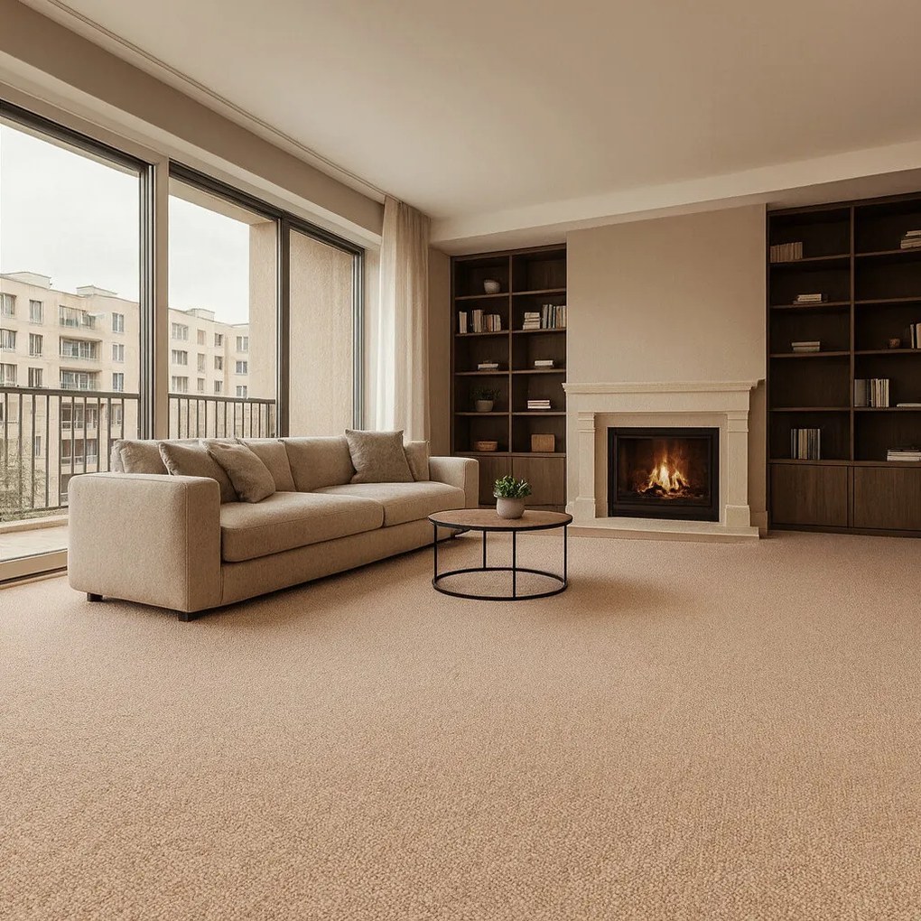 Spoltex, Metrážny koberec Balance 67 béžový, na mieru, šíře 4m, béžová, filc, chodba / predsieň