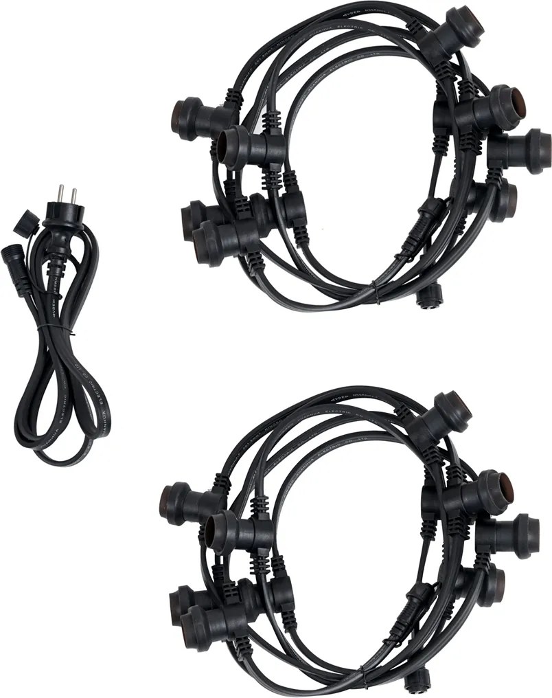 Prepojiteľné čierne girlandové osvetlenie so zástrčkou 10 m vrátane E27 P45 20 svetiel IP44 - Lubber