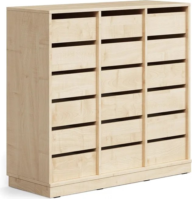 Úložná skrinka CASPER, 18 zásuviek, so soklom, breza