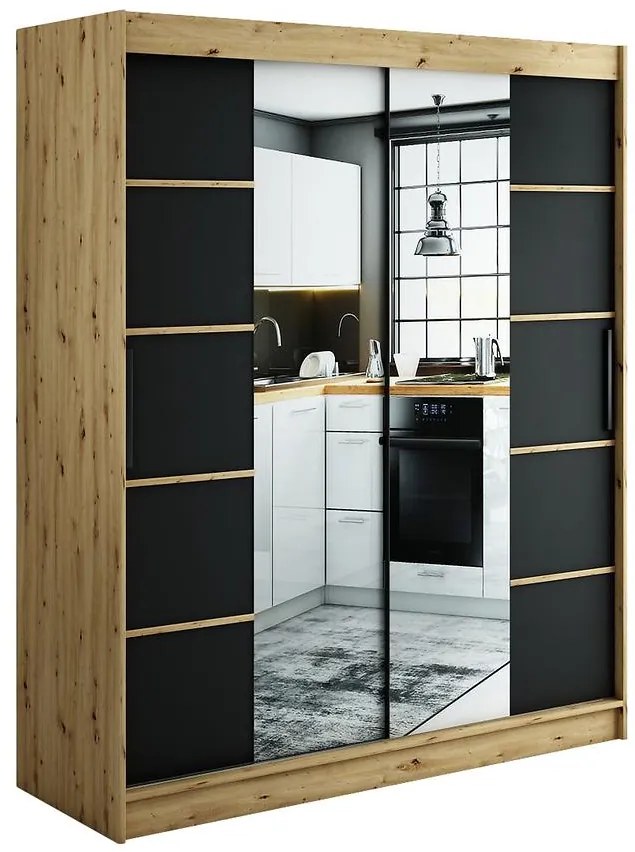 Skriňa Halifax V4 180 Dub Artisan/čierna/Zrkadlo