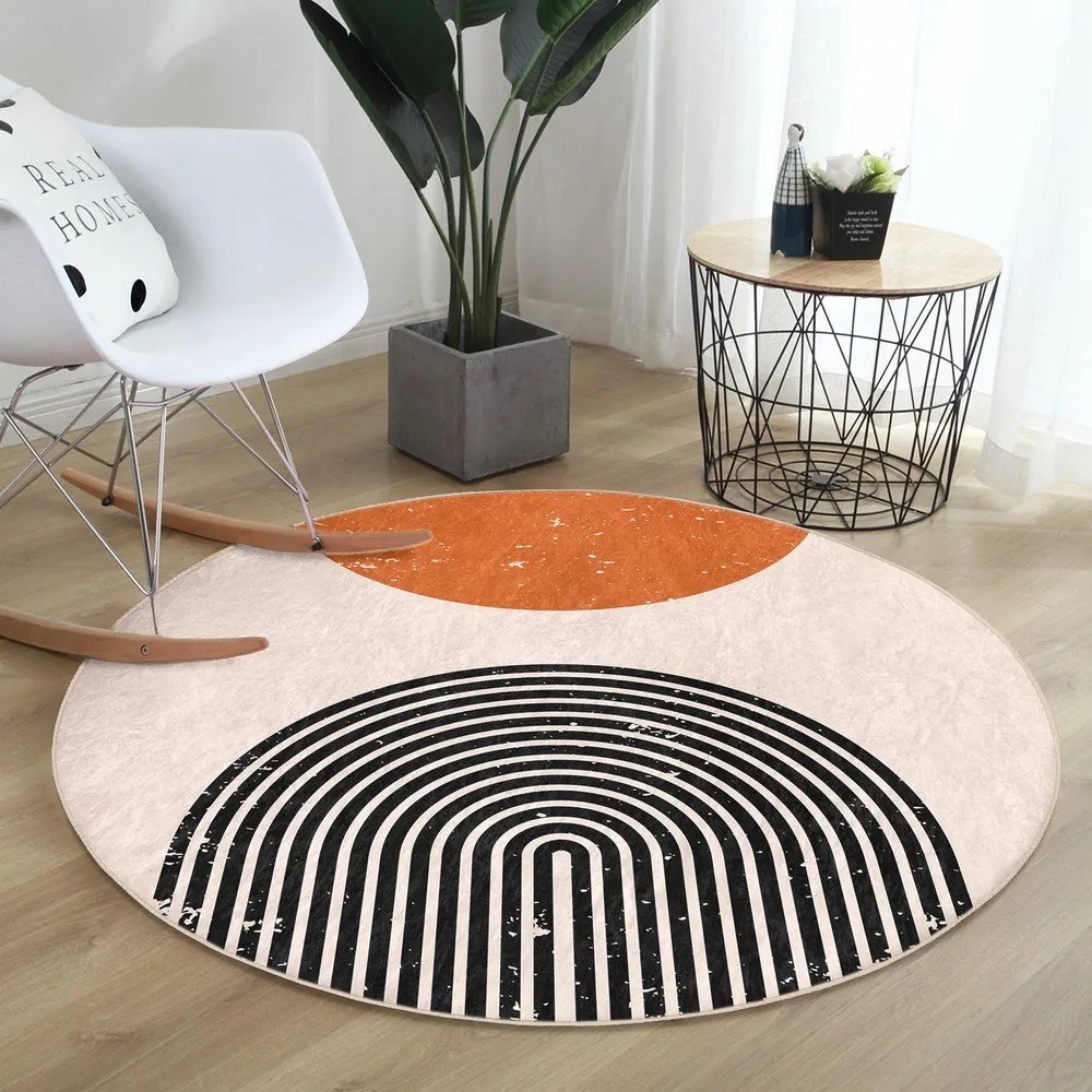 Oranžovo-krémový prateľný okrúhly koberec vhodný pre robotické vysávače ø 120 cm Comfort – Mila Home