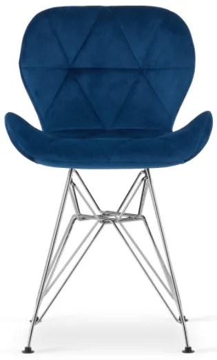 Zamatová jedálenská stolička Paris modrá so striebornými nohami