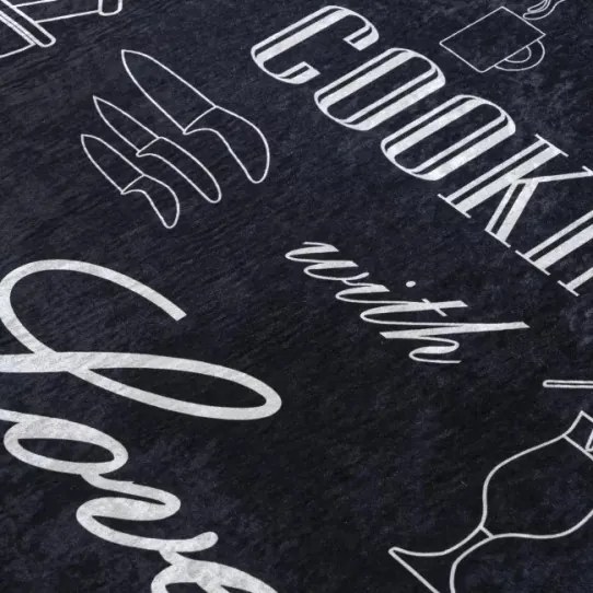 Protišmykový koberec / behúň 38340 KITCHEN čierny / biely