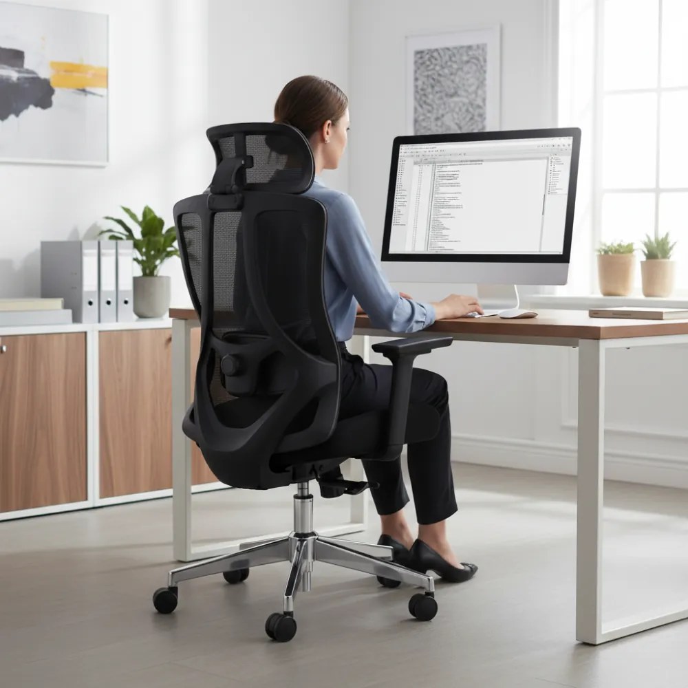 Kancelárska ergonomická stolička Neoseat TIYA — čierna, nosnosť 150 kg