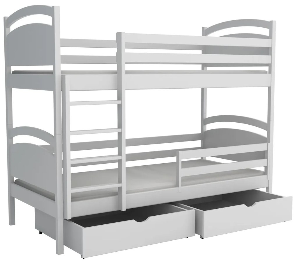 Detská poschodová posteľ z masívu borovice MARCELA so šuplíkmi - 200x90 cm - BIELA