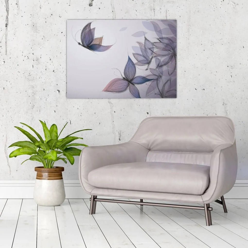 Sklenený obraz - Kreslené motýle (70x50 cm)