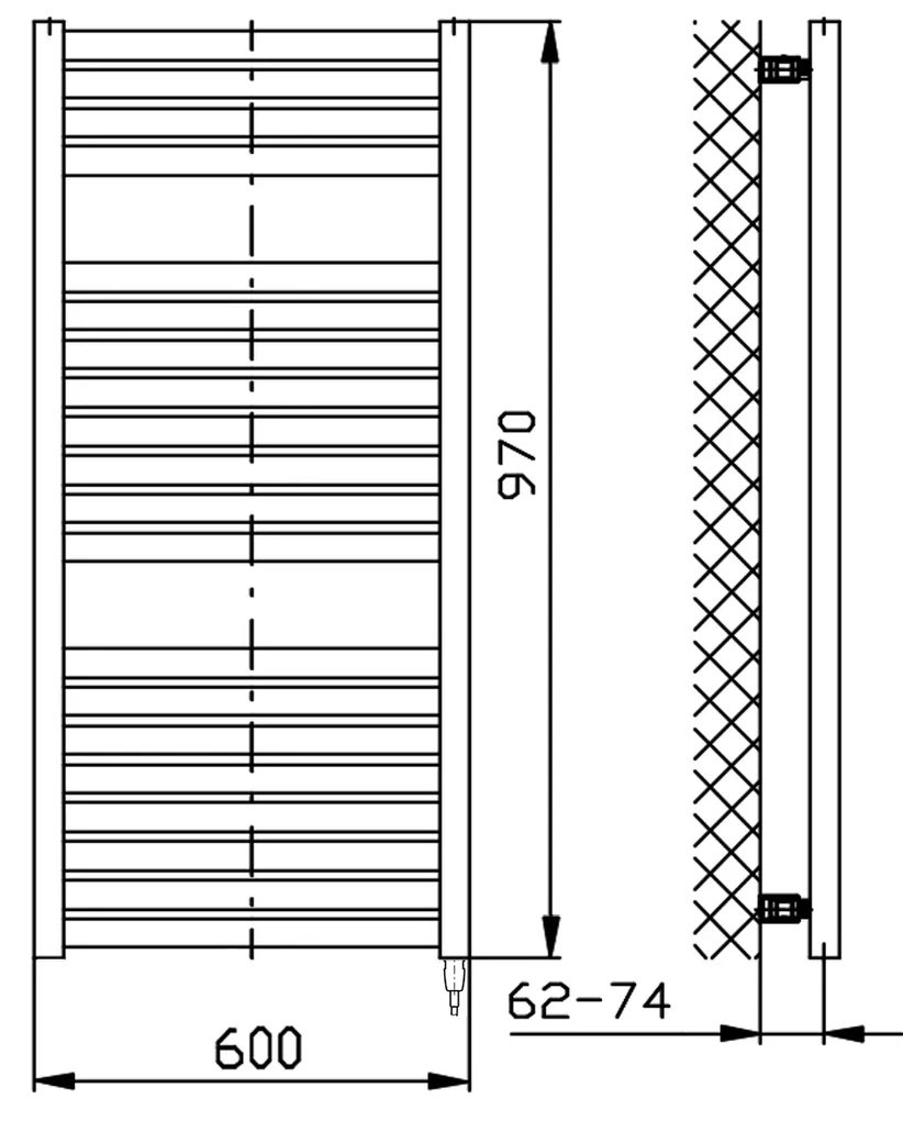 Aqualine Aqualine, TONDI-E elektrické vykurovacie teleso, rovné, 600x970 mm, 400W, biela, DE460T