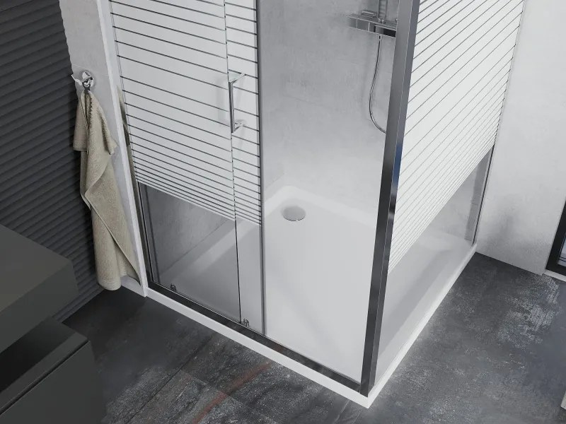 Mexen Apia, sprchový kút s posuvnými dverami 100 (dvere) x 100 (stena) cm, 6mm číre-pásy sklo, chrómový profil + slim sprchová vanička 5cm, 840-100-100-01-20-4010