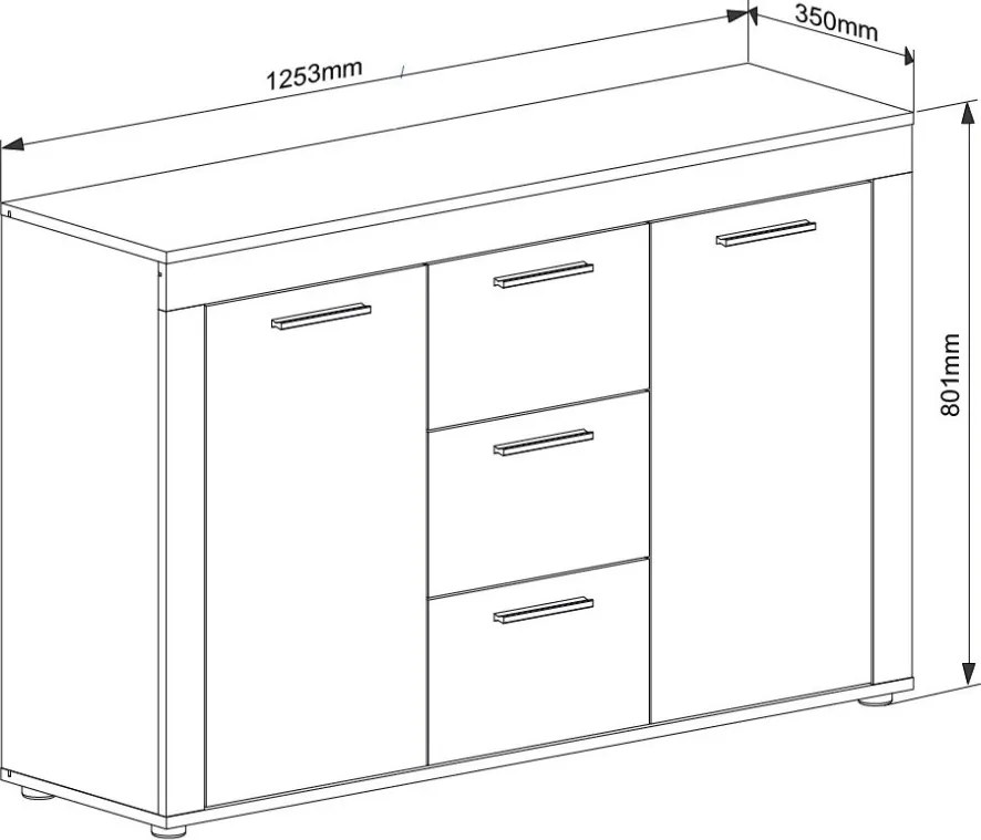 Komoda so zásuvkami Jana, 125 cm, dub wotan