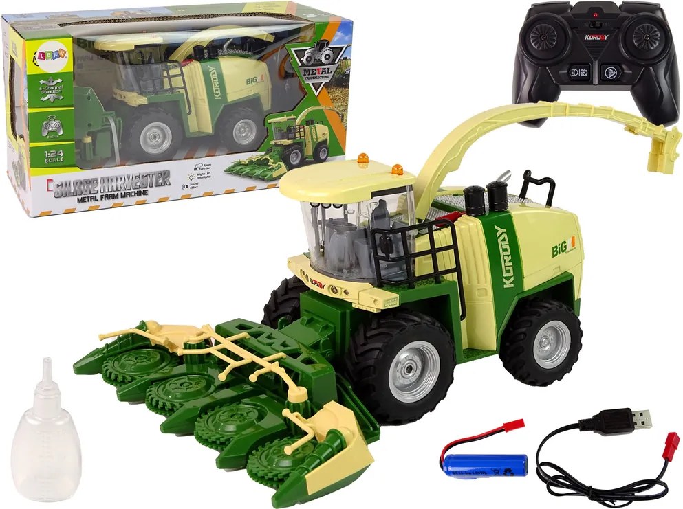 LEAN Toys Diaľkovo ovládaný kombajn s dymom, svetlom a zvukom, 2,4 GHz, mierka 1:24