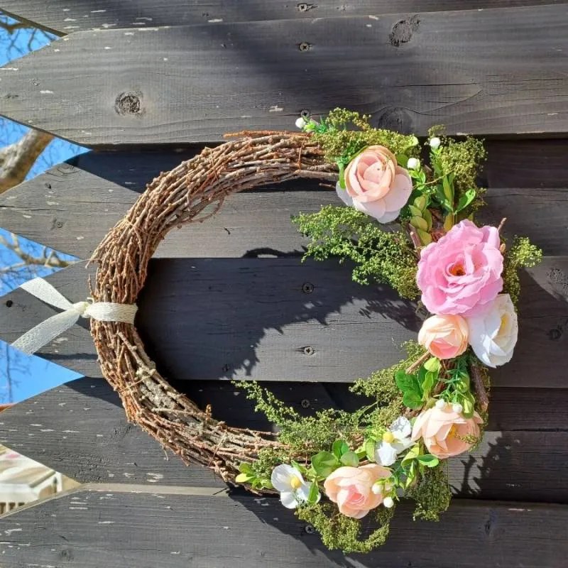 DECOLED Veľkonočný veniec, 34 x 31 x 8 cm, prútie a kvety