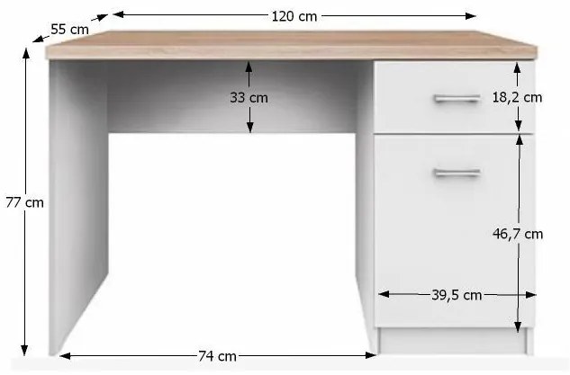 Kondela PC stôl TOPTY 1d1s, biela/dub sonoma