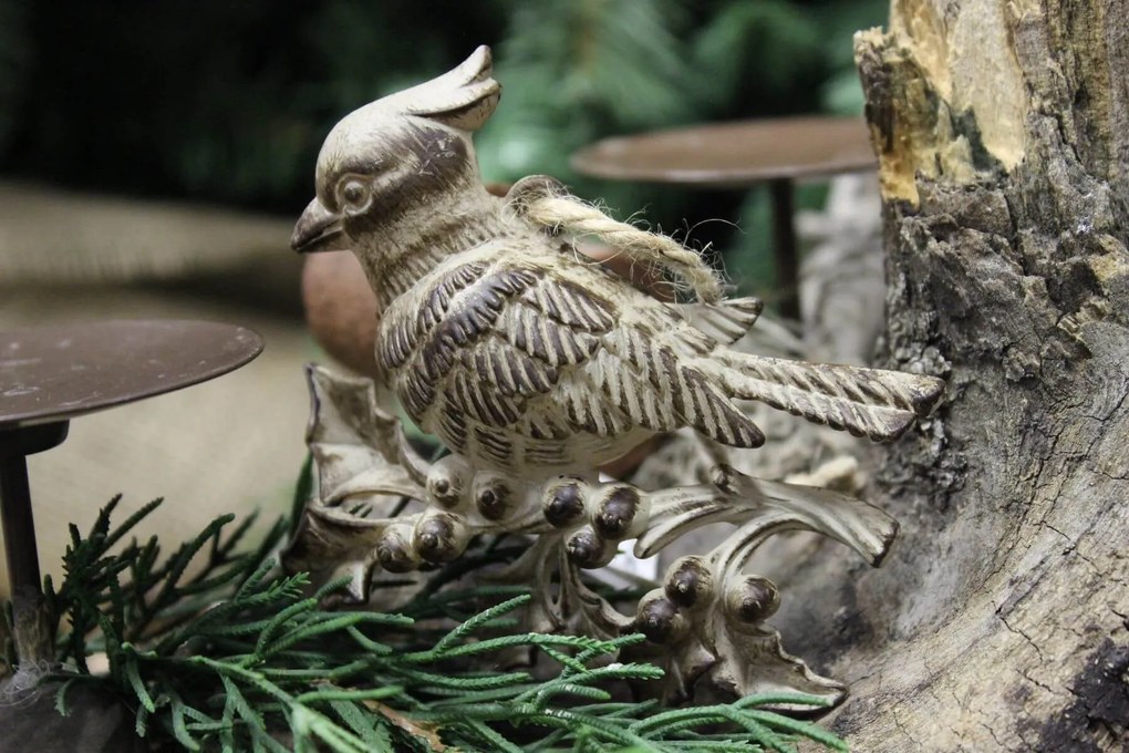 Hnedý patinovaný vianočný vtáčik 10 cm