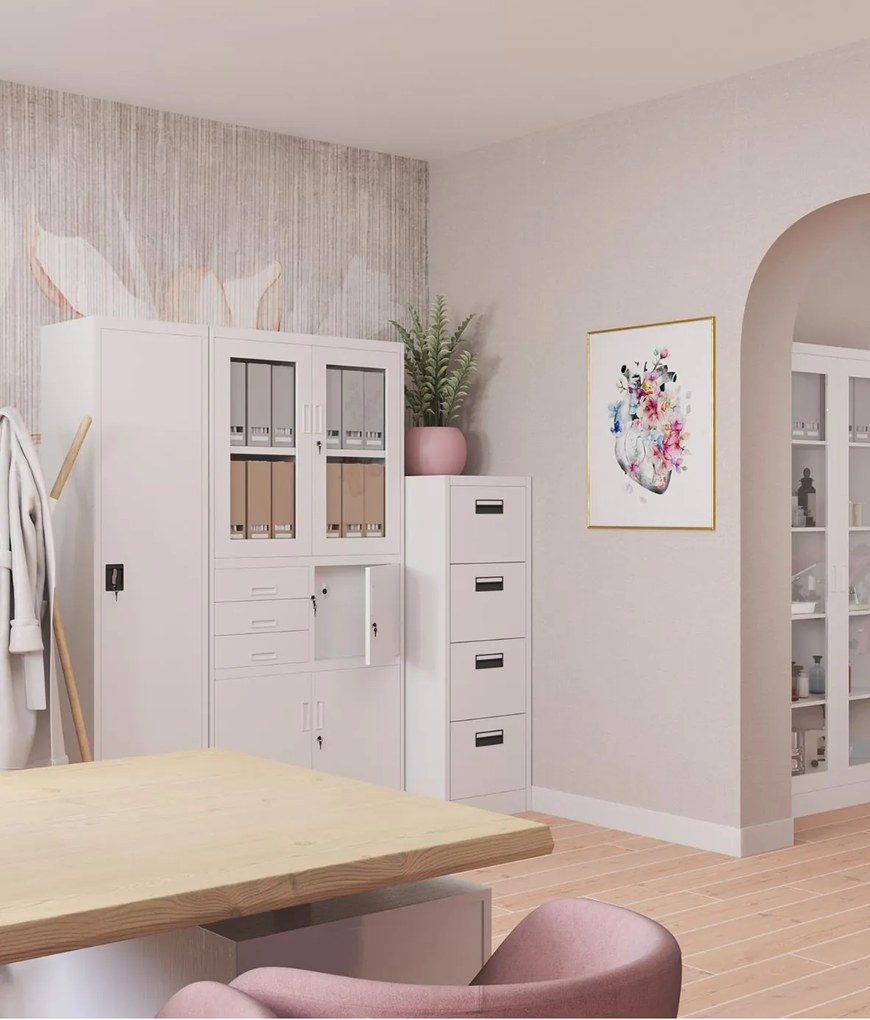 Kovová skriňa Filip s trezorom: biela 90x185 cm (991)