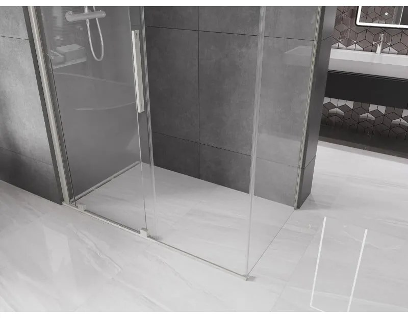 Mexen Velar, sprchový kút s posuvnými dverami 160 x 75 cm, 8mm číre sklo, brúsená oceľ, 871-160-075-01-97