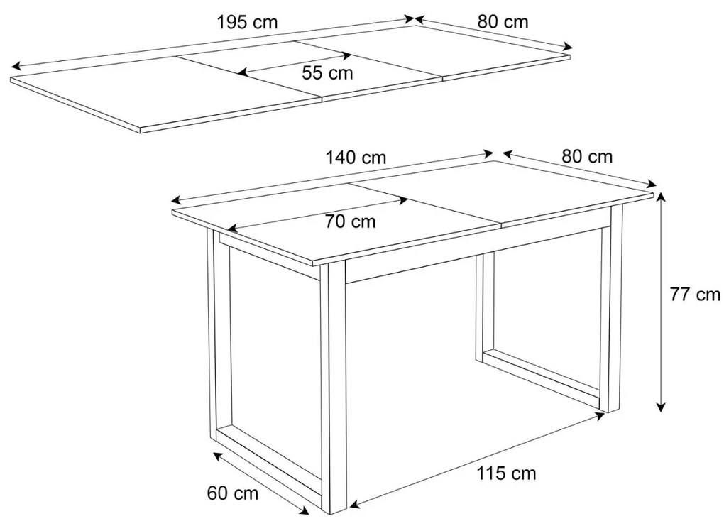 ROZKLADACÍ JEDÁLENSKÝ STÔL DANILO ČIERNY + ČIERNE U NOHY 140 / 195 cm