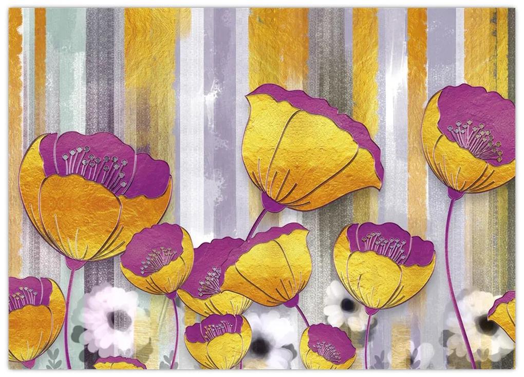 Sklenený obraz - Ilustrácie kvetov (70x50 cm)