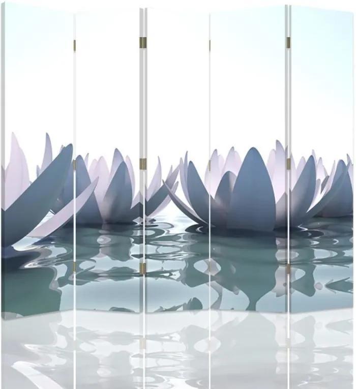CARO Paraván - Lily On The Water | päťdielny | obojstranný 180x150 cm