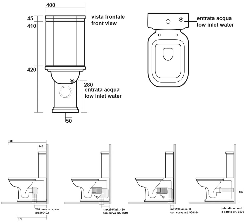 Kerasan Kerasan, WALDORF WC kombi, spodný/zadný odpad, biela-chrom, WCSET04-WALDORF