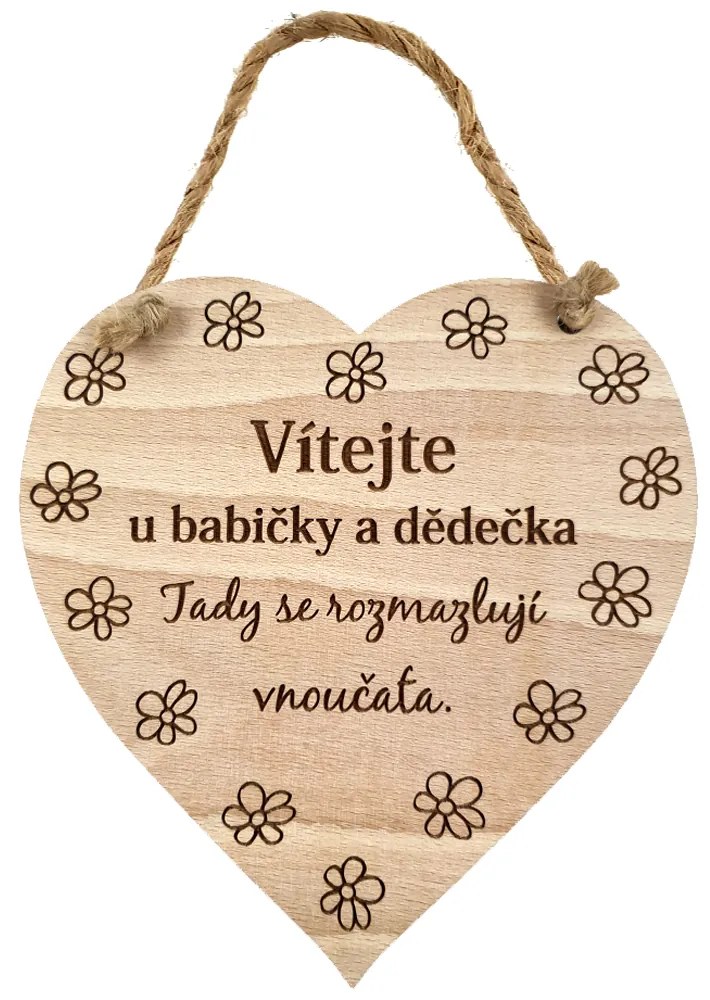 AMADEA Drevené srdce s textom Vitajte u babičky a deduška, tu.. , masívne drevo, 16 x 15 cm