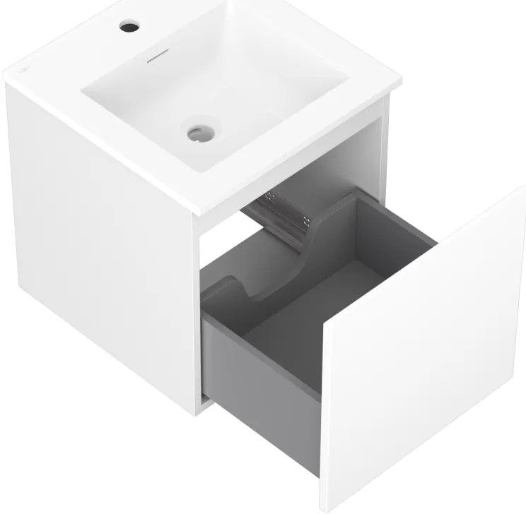 Mexen Orio, kúpeľňová skrinka 45 cm s umývadlom Otis, 1 zásuvka, biela matná, 91A10-04547-1-BF01-W18M01