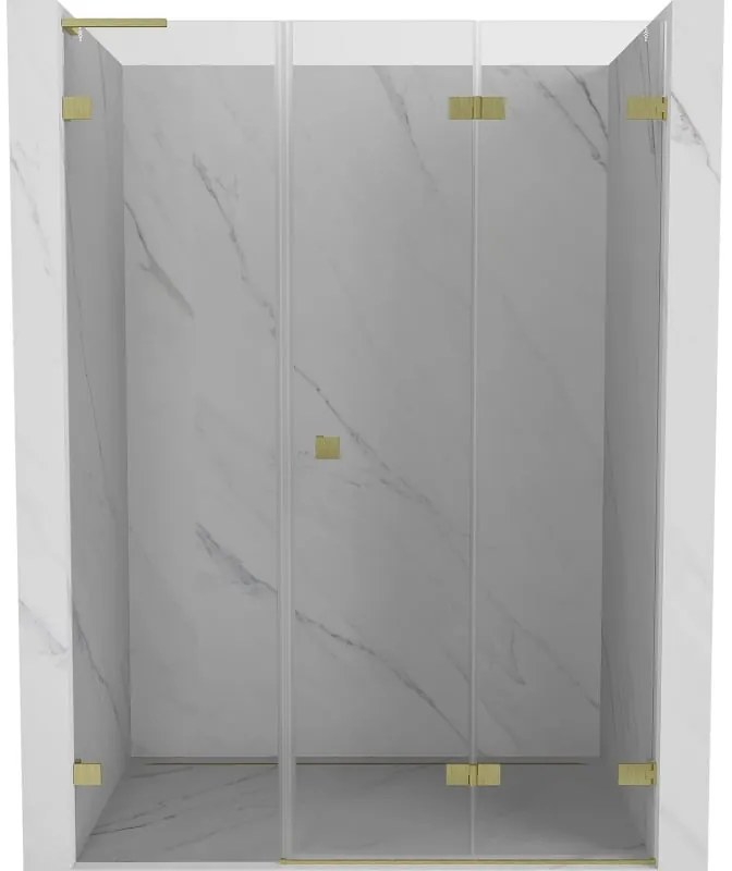 Mexen Lunar-F, L pravé sklápacie sprchové dvere 120 cm, 8mm číre sklo, zlatý matný profil, 836SL-120-050-55-00-P