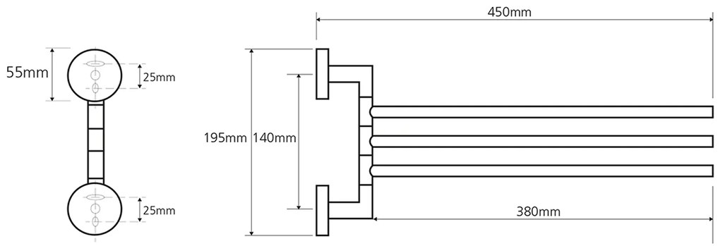 Sapho, X-ROUND trojitý držiak na uteráky otočný 450mm, chróm, XR407