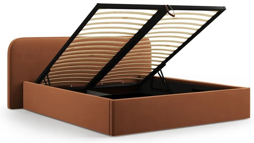 Čalúnená dvojlôžková posteľ s úložným priestorom s roštom 160x200 cm v terakotovej farbe Elizabeth – Micadoni