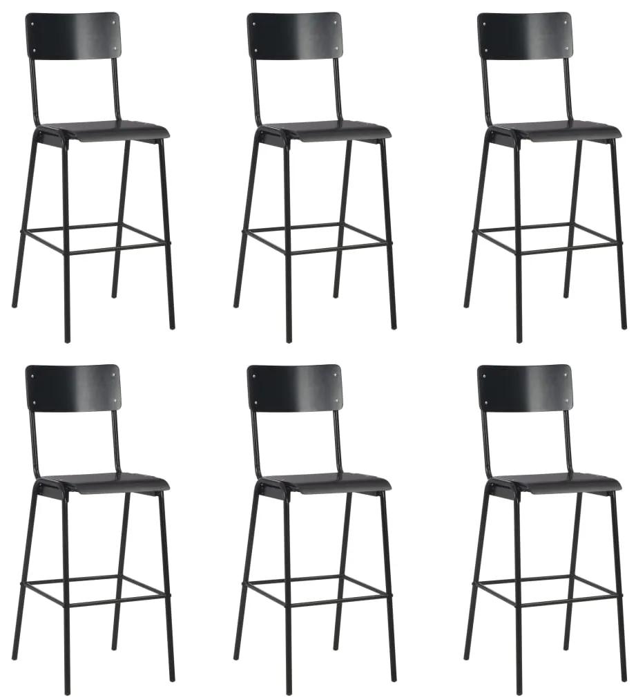 Barové stoličky 6 ks čierne preglejka a oceľ