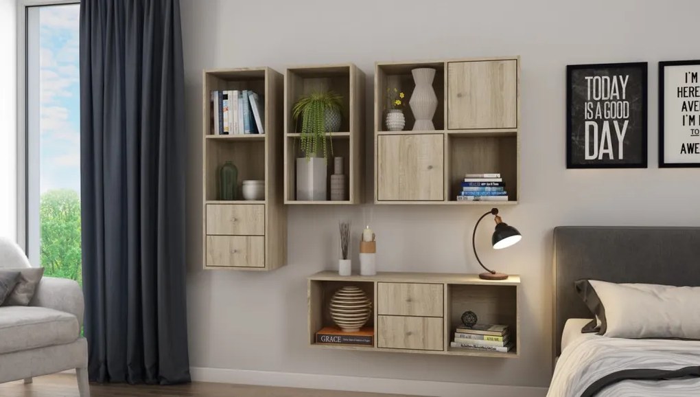 Nástenný regál s 2 priehradkami Jerry, dub sonoma