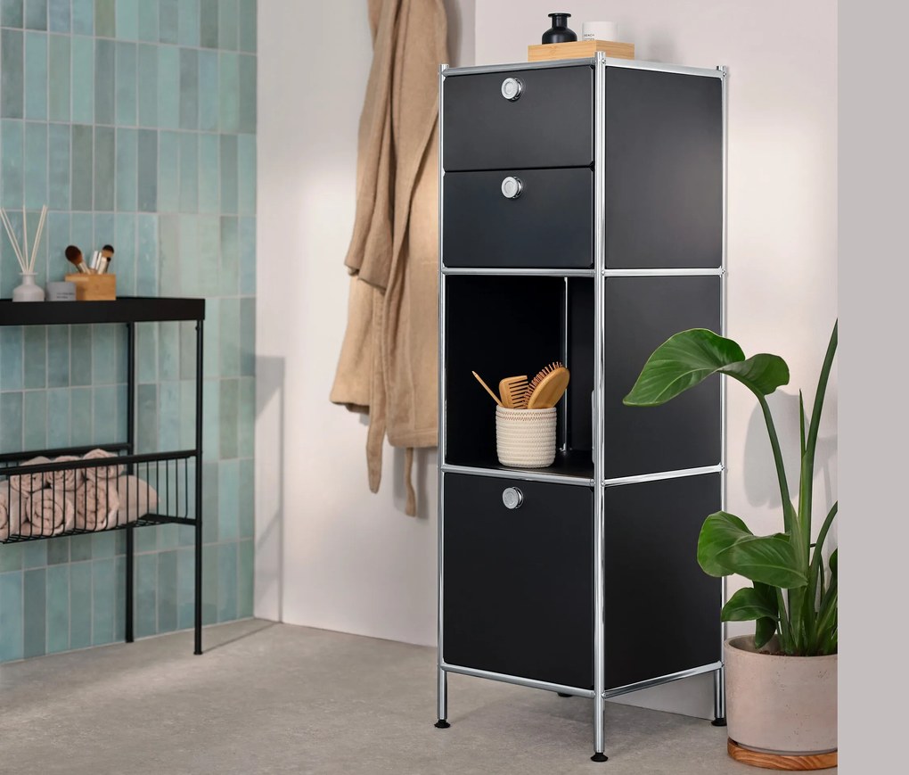 Úzka kovová komoda »CN3« s 2 zásuvkami a 1 výklopným priečinkom