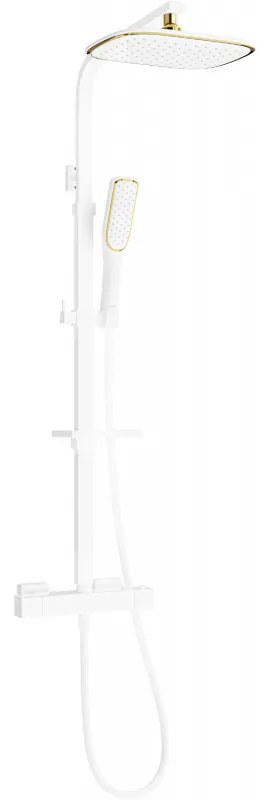 Mexen - CQ49 sprchový set s termostatickou batériou Cube, biela-zlatá, 772504995-25