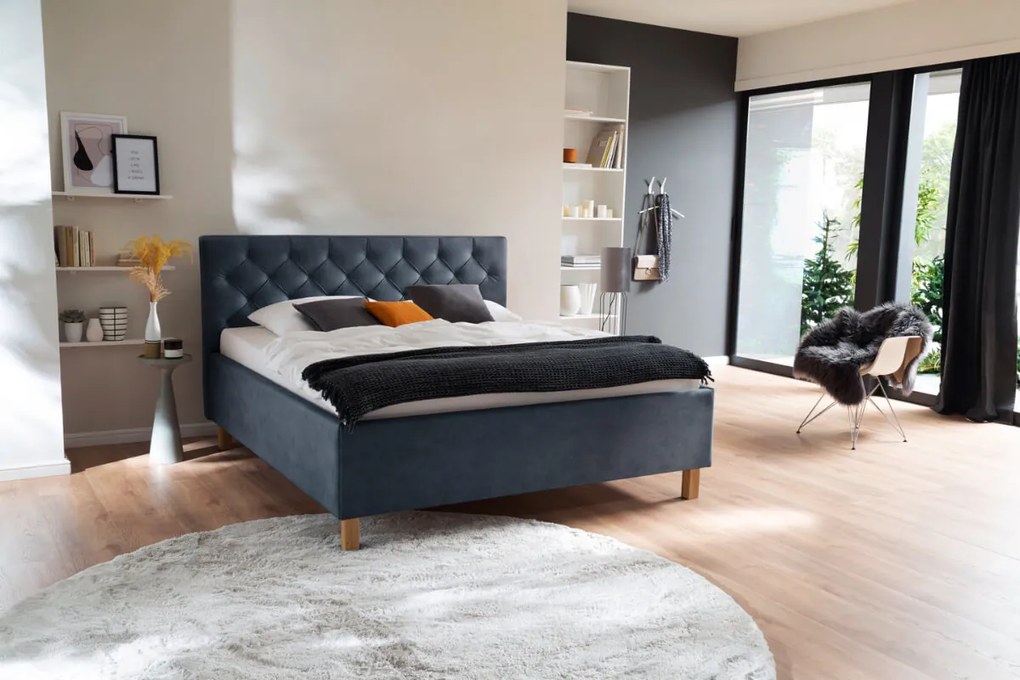 Čalúnená posteľ kartika s úložným priestorom 160 x 200 cm modrá MUZZA