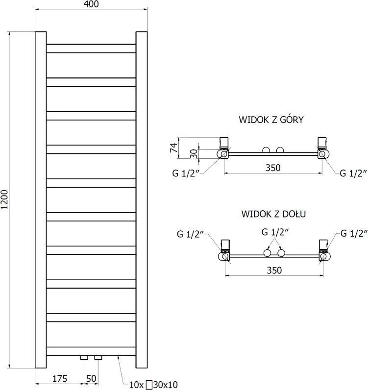 Mexen Bolt, vykurovacie teleso 1200 x 400 mm, 279 W, spodné a stredové, antracitová, W126-1200-400-00-66