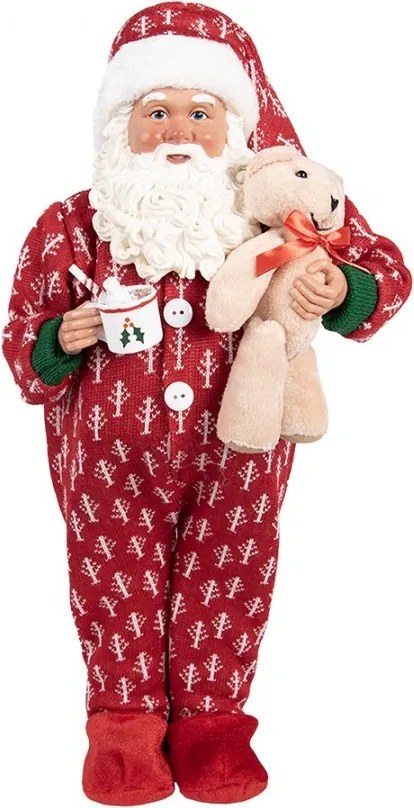Červená dekorácia figúrka Santa Claus v overale a medveďom - 22*19*45 cm