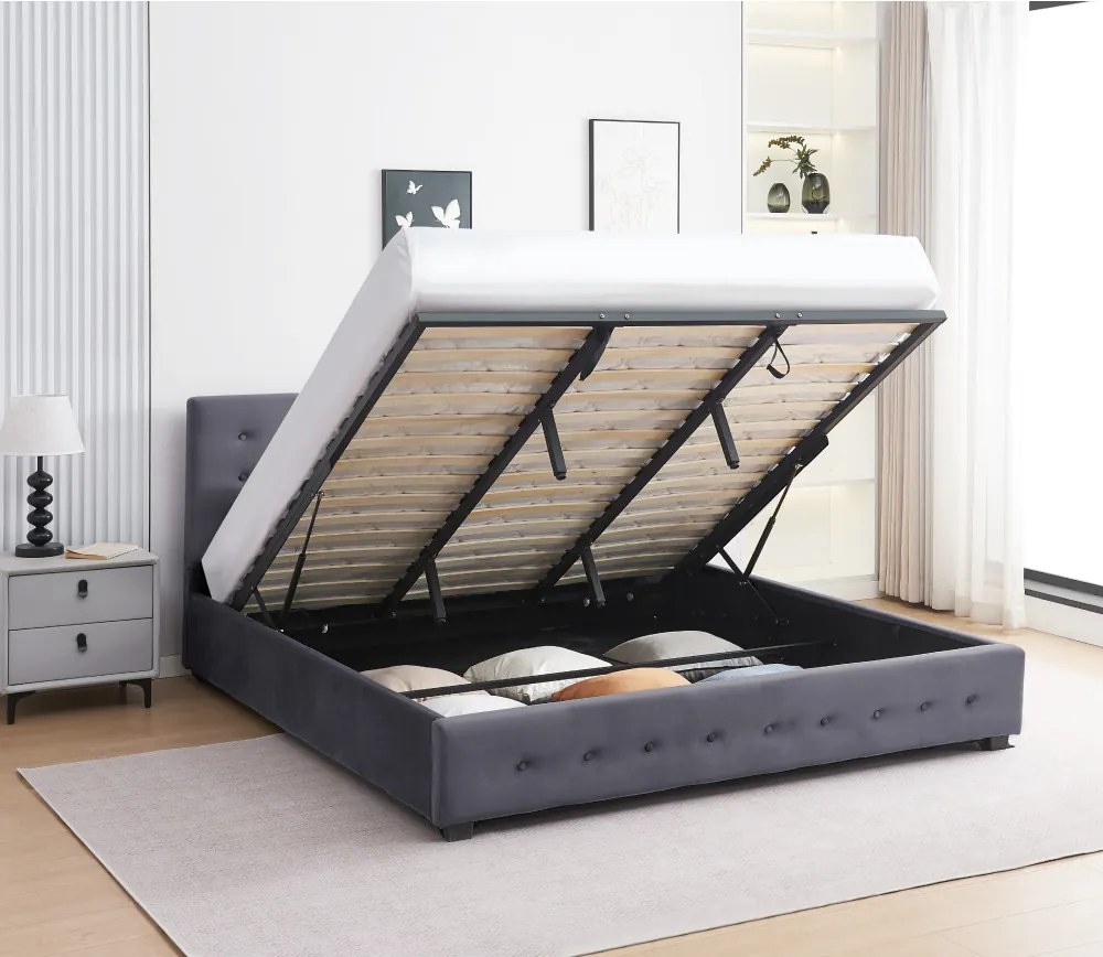 Manželská posteľ 160 cm Marcaje (sivá) (s roštom) (s úl. priestorom). Vlastná spoľahlivá doprava až k Vám domov. 1116417