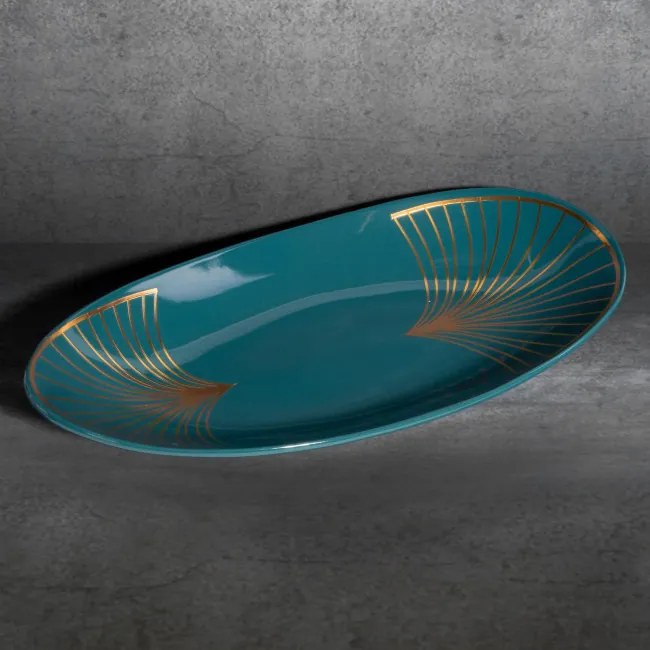 Dekoračný tanier LOTOS 10 1 tyrkysový / zlatý