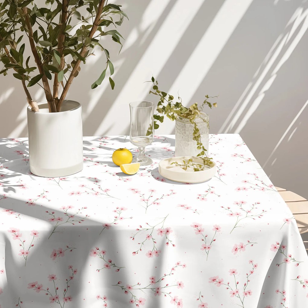 Goldea hranatý obrus 100% bavlnené plátno - kvitnúce sakury 120 x 180 cm