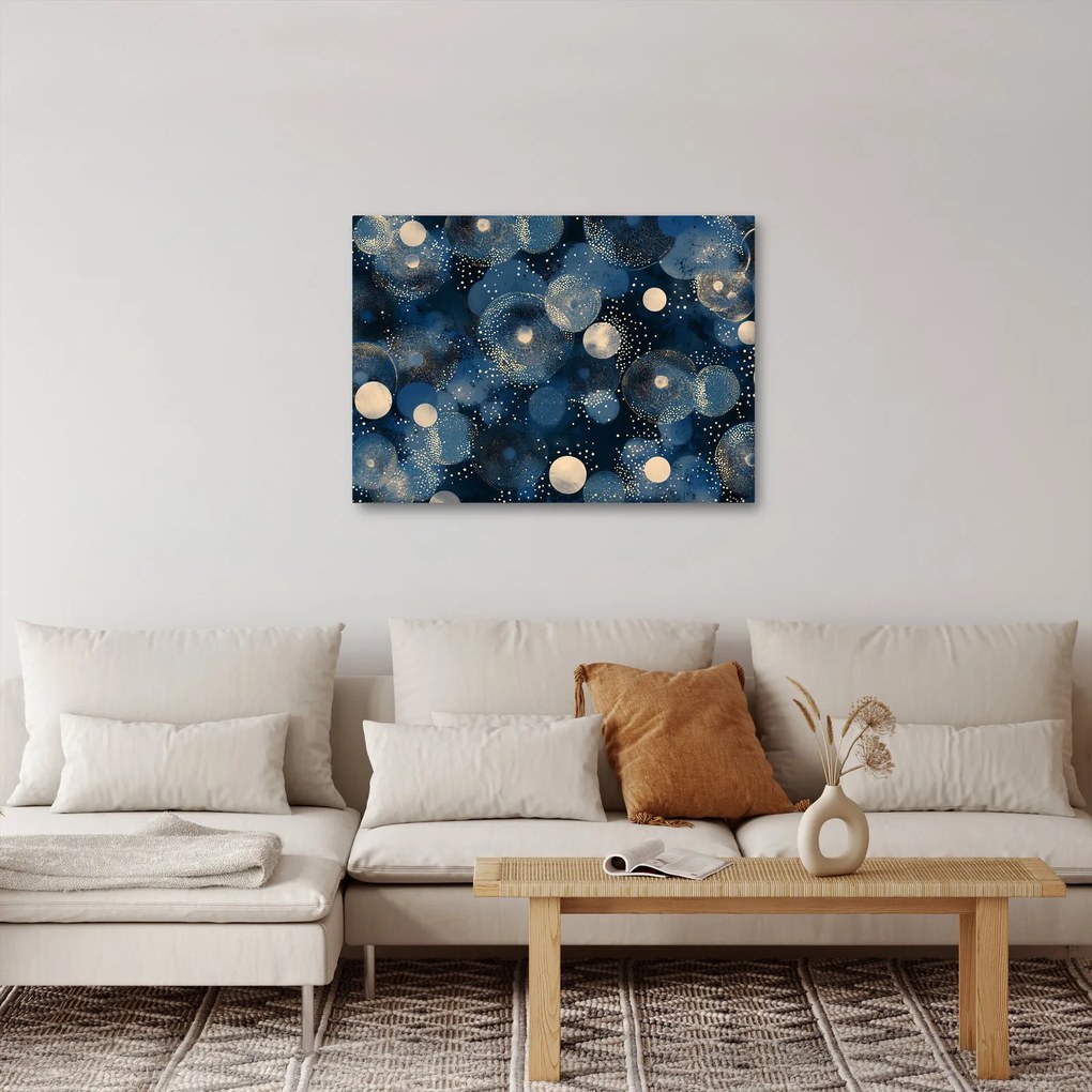 Obraz - Modro-zlaté krúžky (70x50 cm)