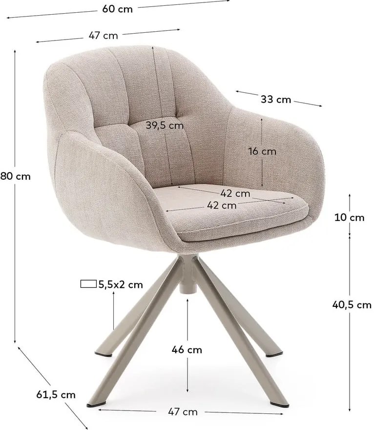 Béžové čalúnené jedálenské kreslo s podrúčkami Dorina – Kave Home
