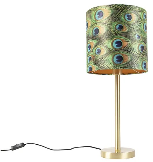 Stolná lampa mosadz s tienidlom páv 25 cm - Simplo