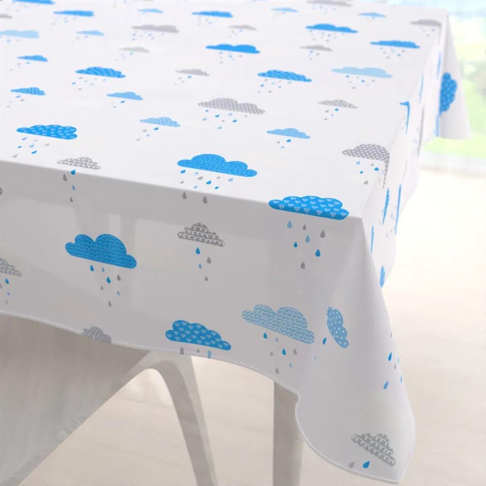 Biante Detský bavlnený štvorcový obrus Sandra SA-325 Modro-sivé dažďové obláčiky 110x110 cm