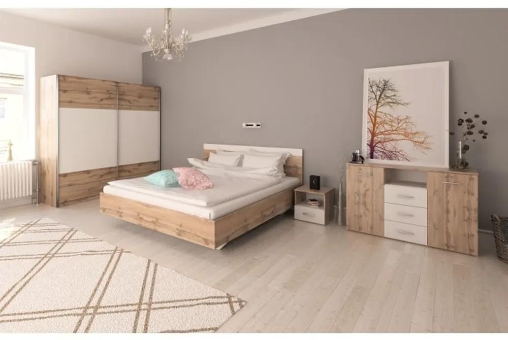 Spálňový komplet (posteľ 180x200 cm), dub wotan/biela, GABRIELA