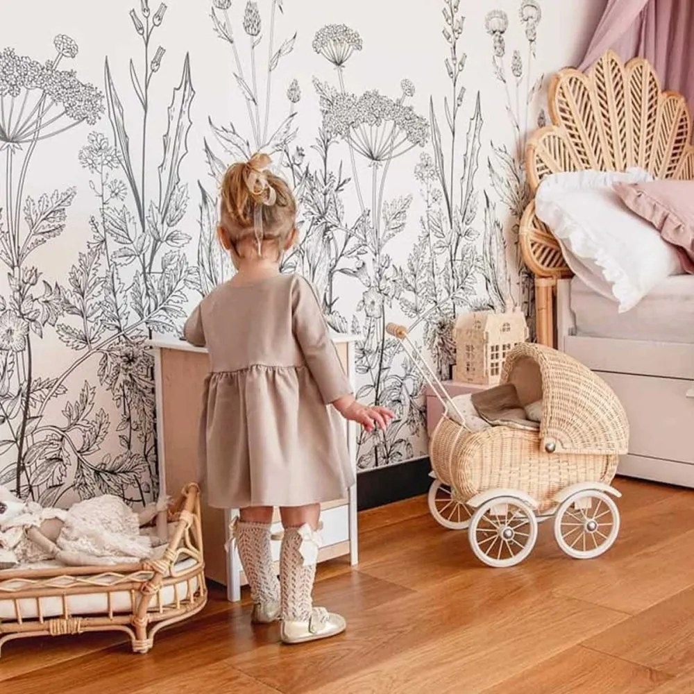 Tapeta kúzelná lúka čiernobiela 280x100 cm